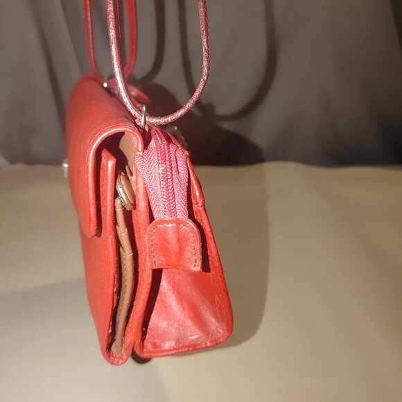 Brighton Retired Lipstick Red Leather Purse Crossbody Organizer Embellishment - Picture 12 of 16